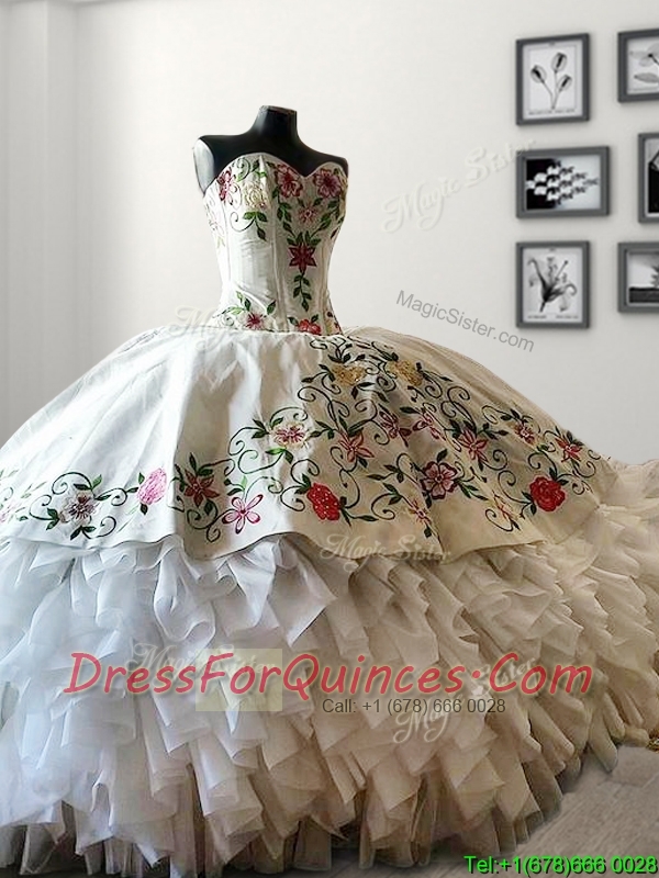 white and gold charro quince dress